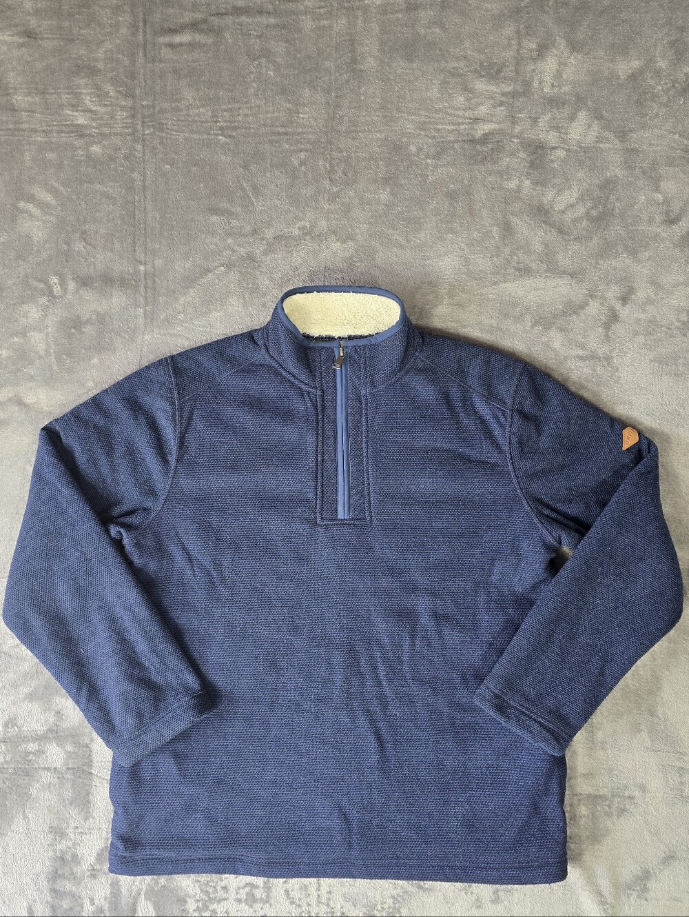 Orvis Sherpa Fleece Lined 1/4 Zip Pullover Sweater Size Medium Navy